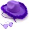 4E's Novelty purple cowboy hat with feathers & heart sunglasses – a cute cowgirl hat for parties & more!